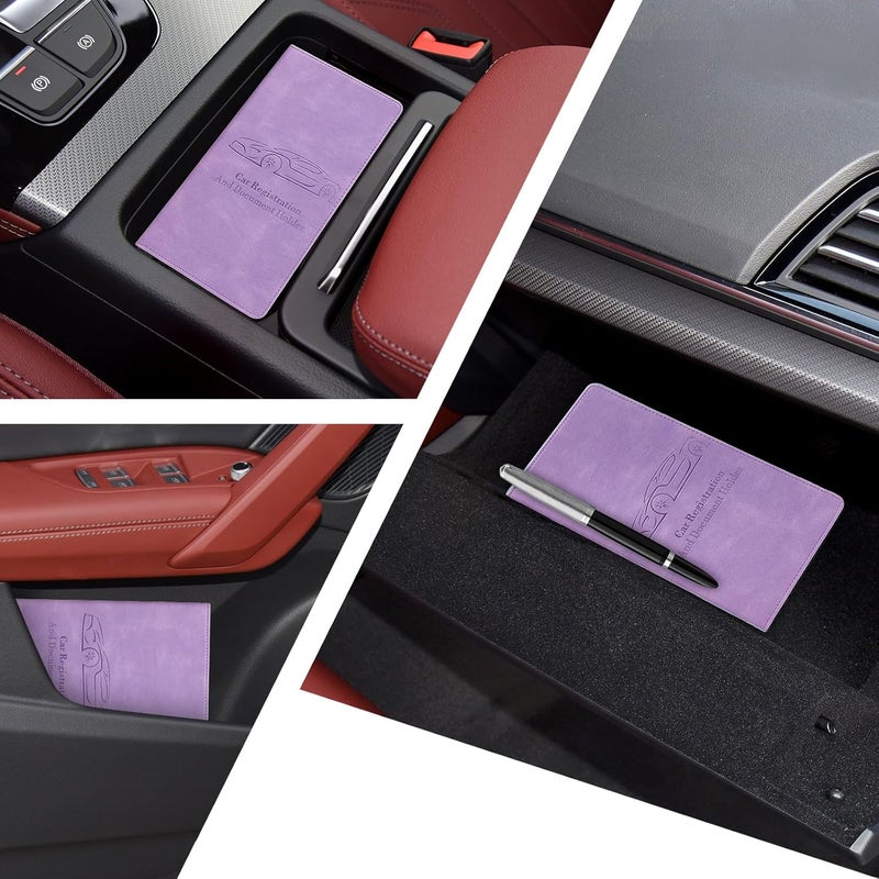Peisicne Car Registration and Insurance Card Holder for Women Men, Purple Glove Box Paperwork Organizer with Magnetic Buckle for Easy Access and Protect Documents and Various Cards in Vehicle - Image 5